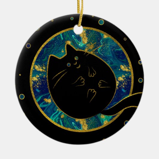 Funny Black Chubby Cat Keramisch Ornament (Voorkant)
