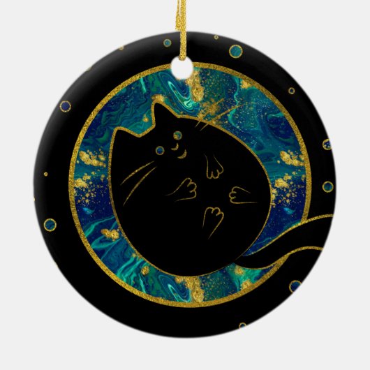 Funny Black Chubby Cat Keramisch Ornament (Achterkant)