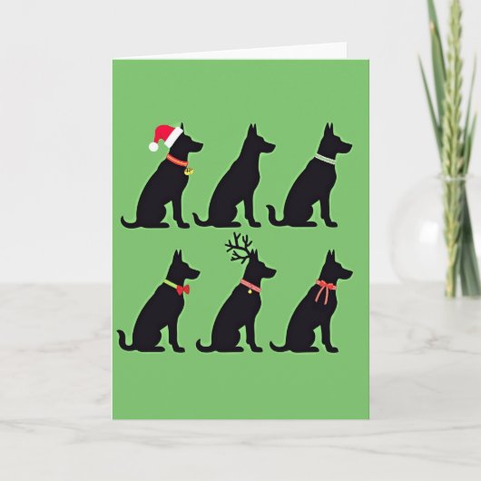 Funny Black Dog Grid Christmas Card Santa Reindeer Kaart (Voorkant)