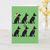 Funny Black Dog Grid Christmas Card Santa Reindeer Kaart (Gele Bloem)
