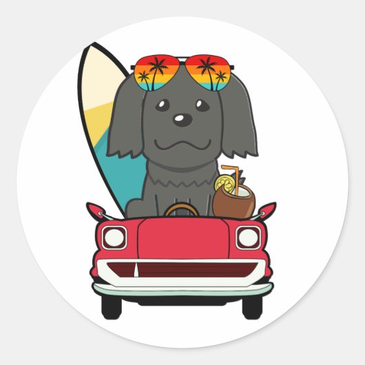 Funny Black Dog rijdt naar het strand Ronde Sticker (Voorkant)