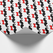 Funny Black en Red Mustache en Bowtie Cadeaupapier (Hoek)