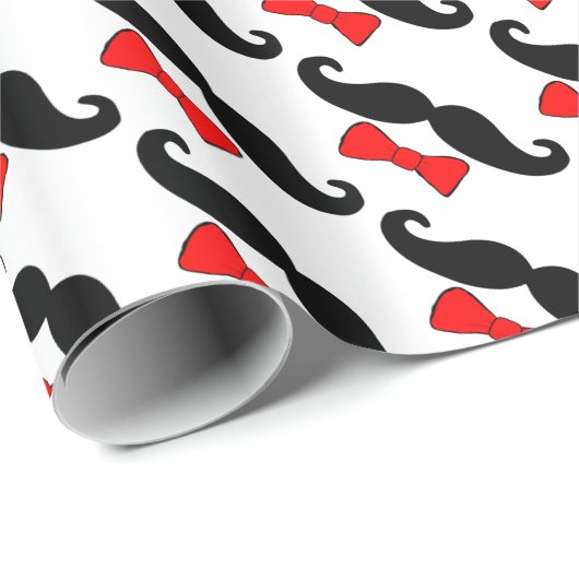 Funny Black en Red Mustache en Bowtie Cadeaupapier (Rol Hoek)