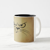 Funny Black en Tan Angry Cat Face Tweekleurige Koffiemok (Voorkant rechts)