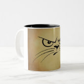 Funny Black en Tan Angry Cat Face Tweekleurige Koffiemok (Voorkant links)