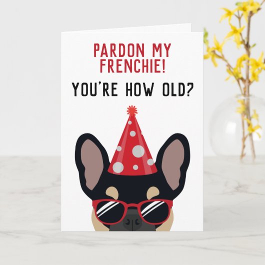 Funny Black en Tan French Bulldog Birthday Card Kaart (Gele Bloem)