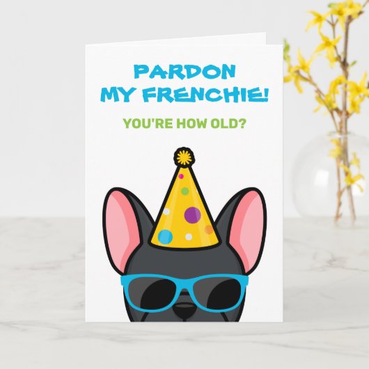 Funny Black French Bulldog Frenchie Birthday Kaart (Gele Bloem)