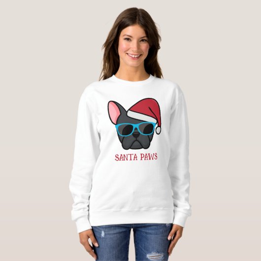 Funny Black Frenchie Santa Paws Kerstmis Trui (Voorkant volledig)