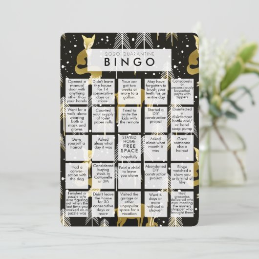 Funny Black & Gold 2020 Quarantine Bingo Kerstmis Feestdagenkaart (Staand voorkant)