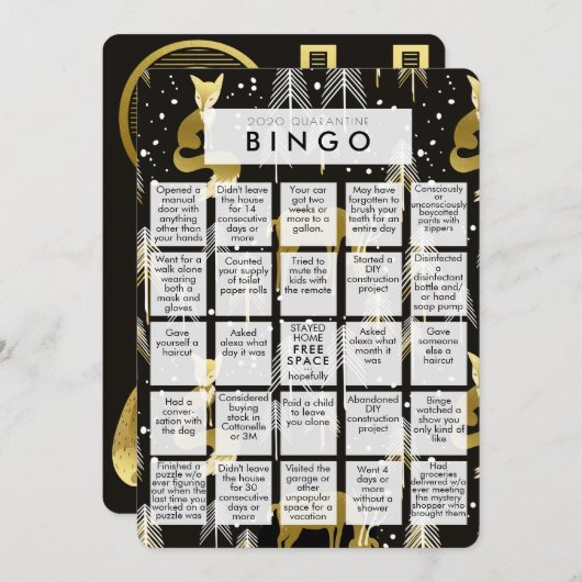 Funny Black & Gold 2020 Quarantine Bingo Kerstmis Feestdagenkaart (Voorkant / Achterkant)