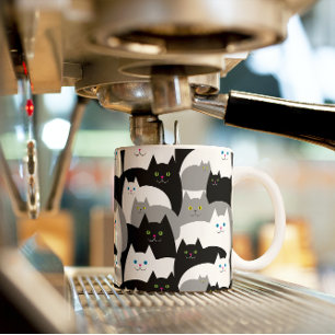 Funny Black Grey and White Kitty Cat Pattern Koffiemok