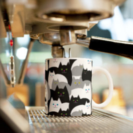 Funny Black Grey and White Kitty Cat Pattern Koffiemok