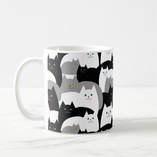 Funny Black Grey and White Kitty Cat Pattern Koffiemok (Links)