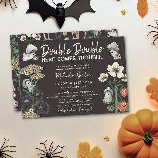 Funny Black Halloween Ghosts Twins Baby shower Kaart