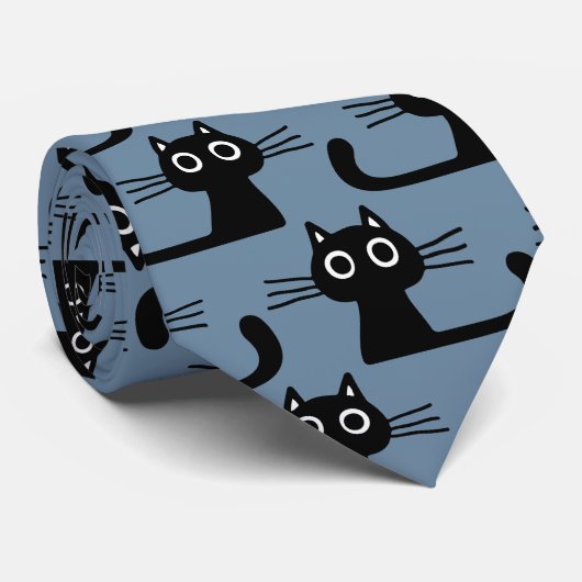 Funny Black Kitty Cats Pattern | Koude kattenlade Stropdas (Opgerold)