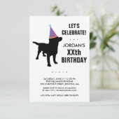 Funny Black Lab Dog Birthday Party Invitation Kaart (Staand voorkant)