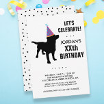 Funny Black Lab Dog Birthday Party Invitation Kaart<br><div class="desc">De perfecte uitnodiging van het feest van de verjaardag voor hondenliefhebbers met een zwarte labhond die een feestelijk pet draagt - voeg gewoon uw details toe om je te personaliseren. Verander gemakkelijk de achtergrondkleur door te klikken pas en scrolend neer aan de kleurenplukker aan. Het werkt goed voor kinderen en...</div>