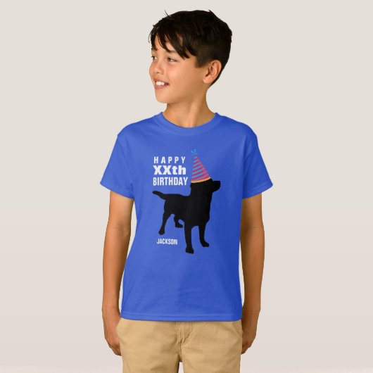 Funny Black Lab Dog Custom Age and Name Birthday T-shirt (Voorkant volledig)