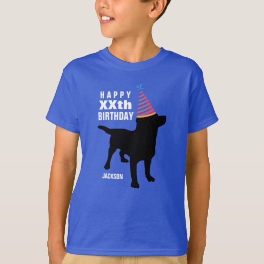 Funny Black Lab Dog Custom Age and Name Birthday T-shirt (Voorkant)