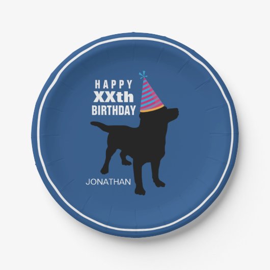 Funny Black Lab Dog Custom Birthday Papieren Bordje (Voorkant)