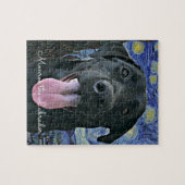 Funny Black Lab Dog Foto en naam gepersonaliseerd Legpuzzel (Horizontaal)