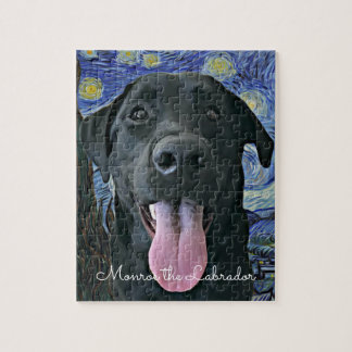 Funny Black Lab Dog Foto en naam gepersonaliseerd Legpuzzel