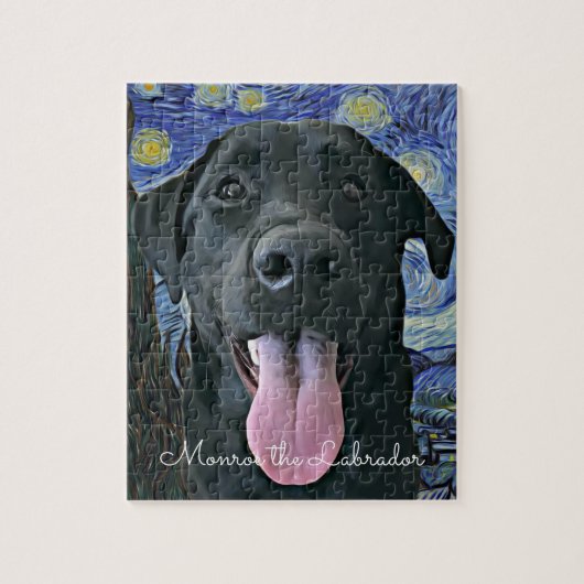 Funny Black Lab Dog Foto en naam gepersonaliseerd Legpuzzel (Verticaal)