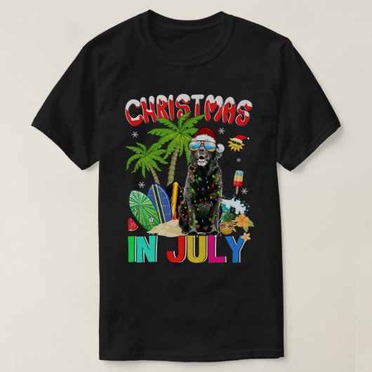 Funny Black Lab in Santa Hat Sunbril Kerstmis T-shirt (Design voorkant)