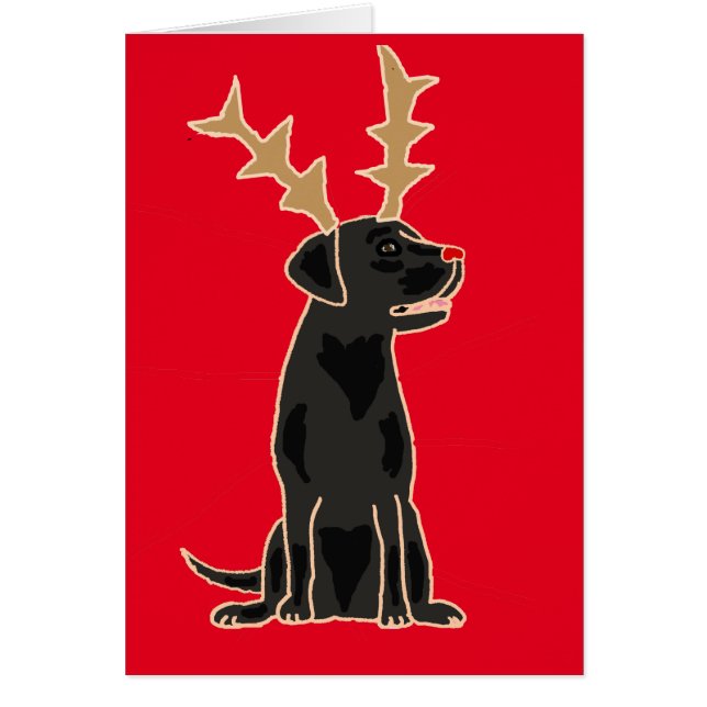 Funny Black Lab met Reindeer Antlers Kerstmis (Voorkant)