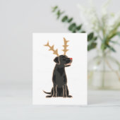 Funny Black Lab met Reindeer Antlers Kerstmis Briefkaart (Staand voorkant)
