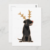 Funny Black Lab met Reindeer Antlers Kerstmis Briefkaart (Voorkant / Achterkant)