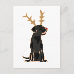 Funny Black Lab met Reindeer Antlers Kerstmis Briefkaart