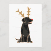 Funny Black Lab met Reindeer Antlers Kerstmis Briefkaart (Voorkant)