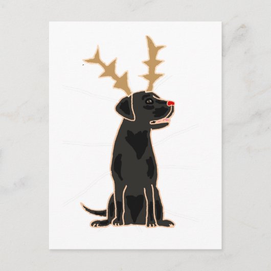 Funny Black Lab met Reindeer Antlers Kerstmis Briefkaart (Voorkant)