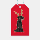 Funny Black Lab met Reindeer Antlers Kerstmis Cadeaulabel (Voorkant)