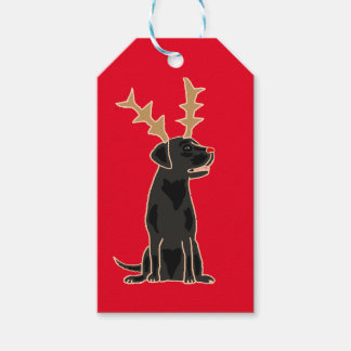 Funny Black Lab met Reindeer Antlers Kerstmis Cadeaulabel
