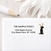 Funny Black Lab met Reindeer Antlers Kerstmis Etiket (Insitu)