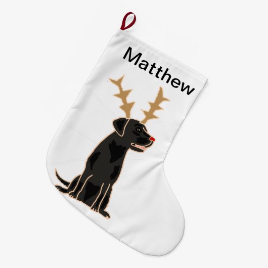 Funny Black Lab met Reindeer Antlers Kerstmis Grote Kerstsok (Voorkant (Hangend))