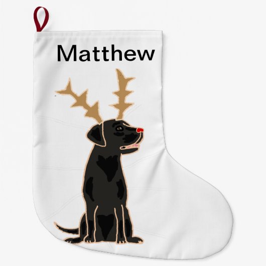 Funny Black Lab met Reindeer Antlers Kerstmis Grote Kerstsok (Voorkant)