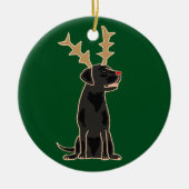 Funny Black Lab met Reindeer Antlers Kerstmis Keramisch Ornament (Voorkant)