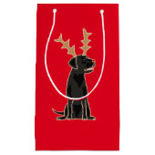 Funny Black Lab met Reindeer Antlers Kerstmis Klein Cadeauzakje (Voorkant)
