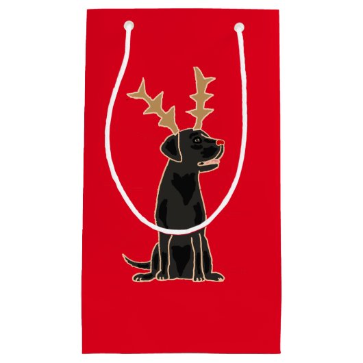 Funny Black Lab met Reindeer Antlers Kerstmis Klein Cadeauzakje (Voorkant)