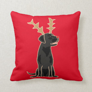Funny Black Lab met Reindeer Antlers Kerstmis Kussen
