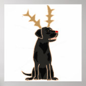 Funny Black Lab met Reindeer Antlers Kerstmis Poster (Voorkant)