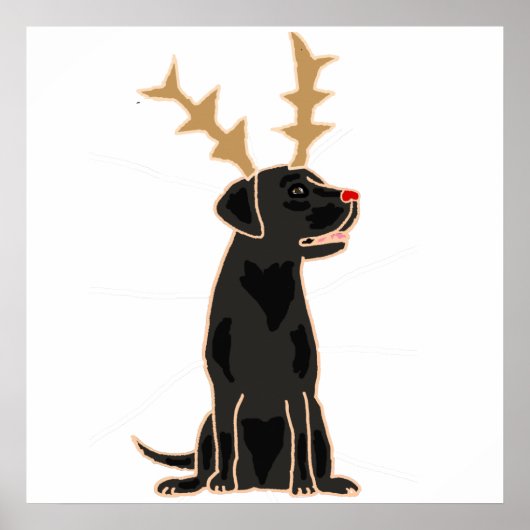 Funny Black Lab met Reindeer Antlers Kerstmis Poster (Voorkant)
