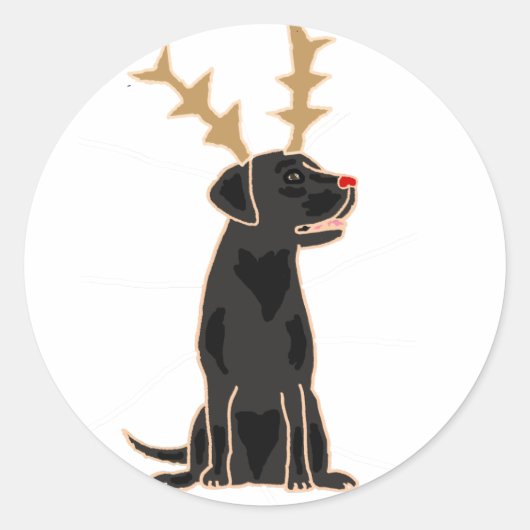 Funny Black Lab met Reindeer Antlers Kerstmis Ronde Sticker (Voorkant)