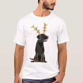 Funny Black Lab met Reindeer Antlers Kerstmis T-shirt (Voorkant)