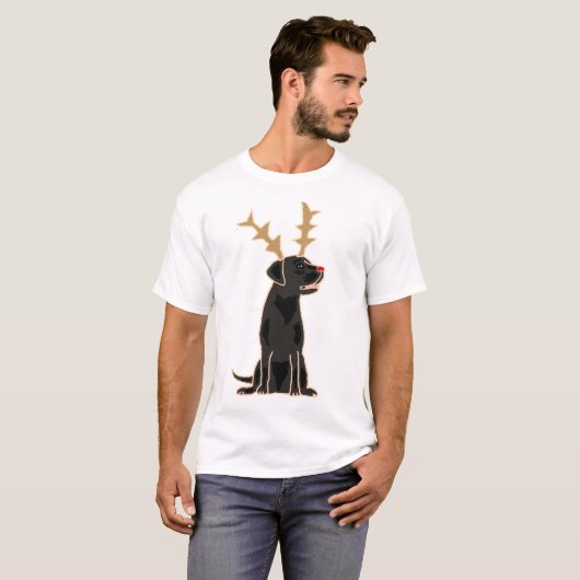 Funny Black Lab met Reindeer Antlers Kerstmis T-shirt (Voorkant volledig)