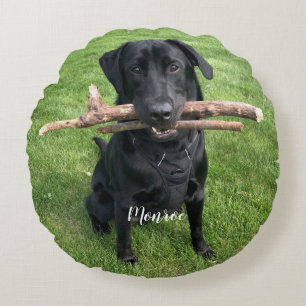 Funny Black Lab Pet Persoonlijke naam en foto Rond Kussen