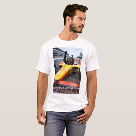 Funny Black Lab Puppy Racing IndyCar T-Shirt |  (Voorkant volledig)